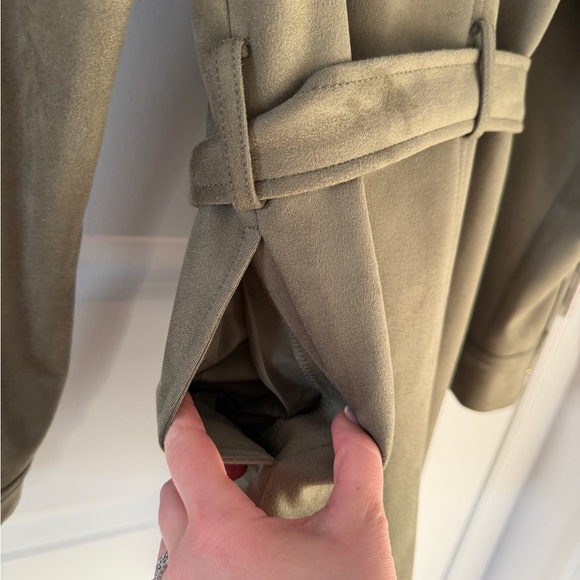 NWT LOFT XS Olive Faux Suede Shirt Jacket Belted Utility Shacket - Picture 5 of 6